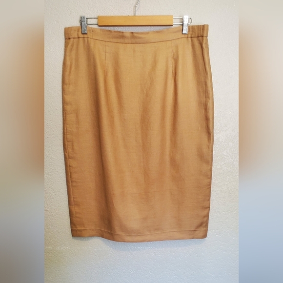 Paola Conte 100% Linen Tan Skirtsuit Jacket & Matching Skirt Set Size 16 - Picture 5 of 6